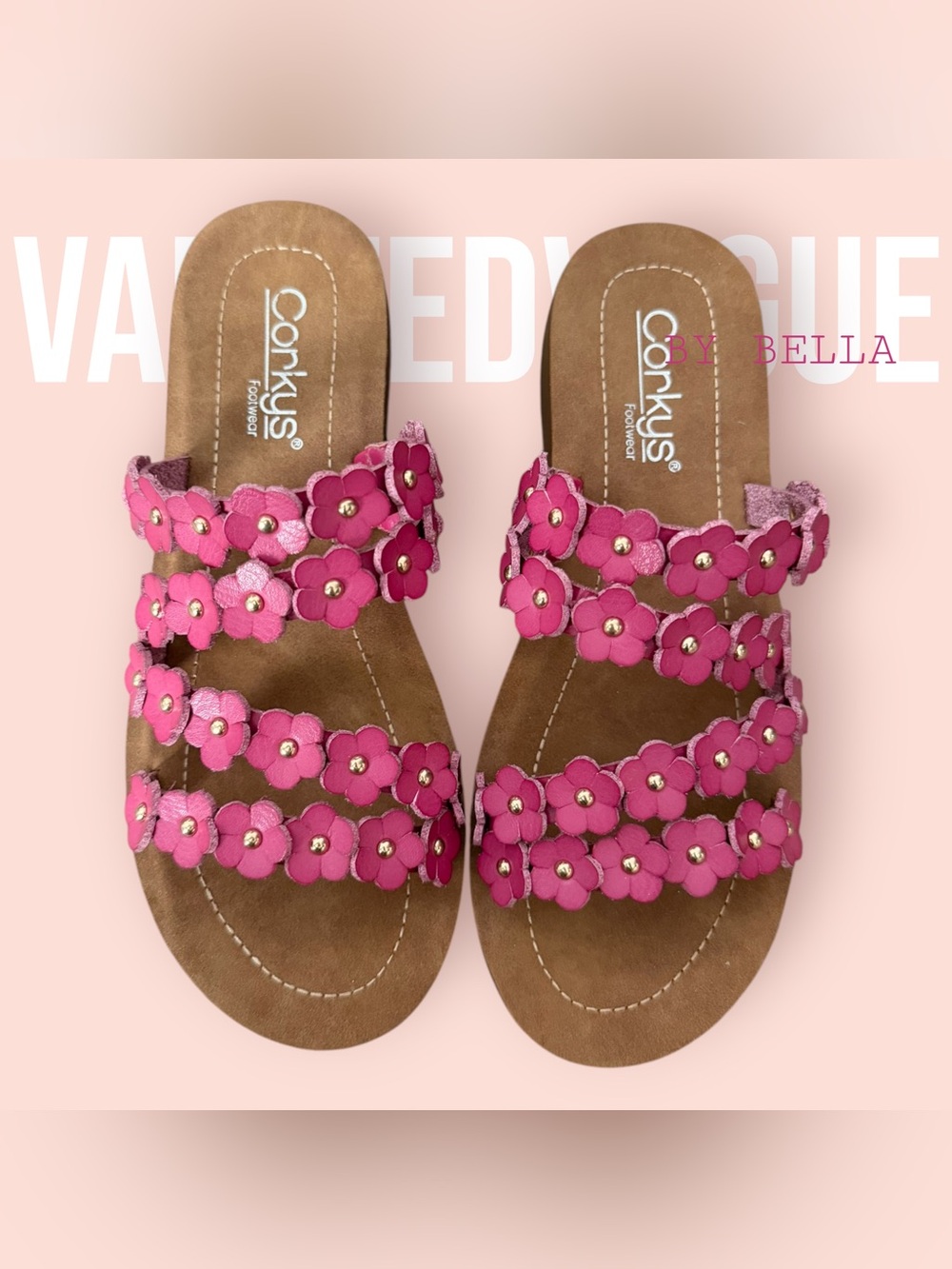 Corkys Pink Floral Triple-Strap Slide Sandals